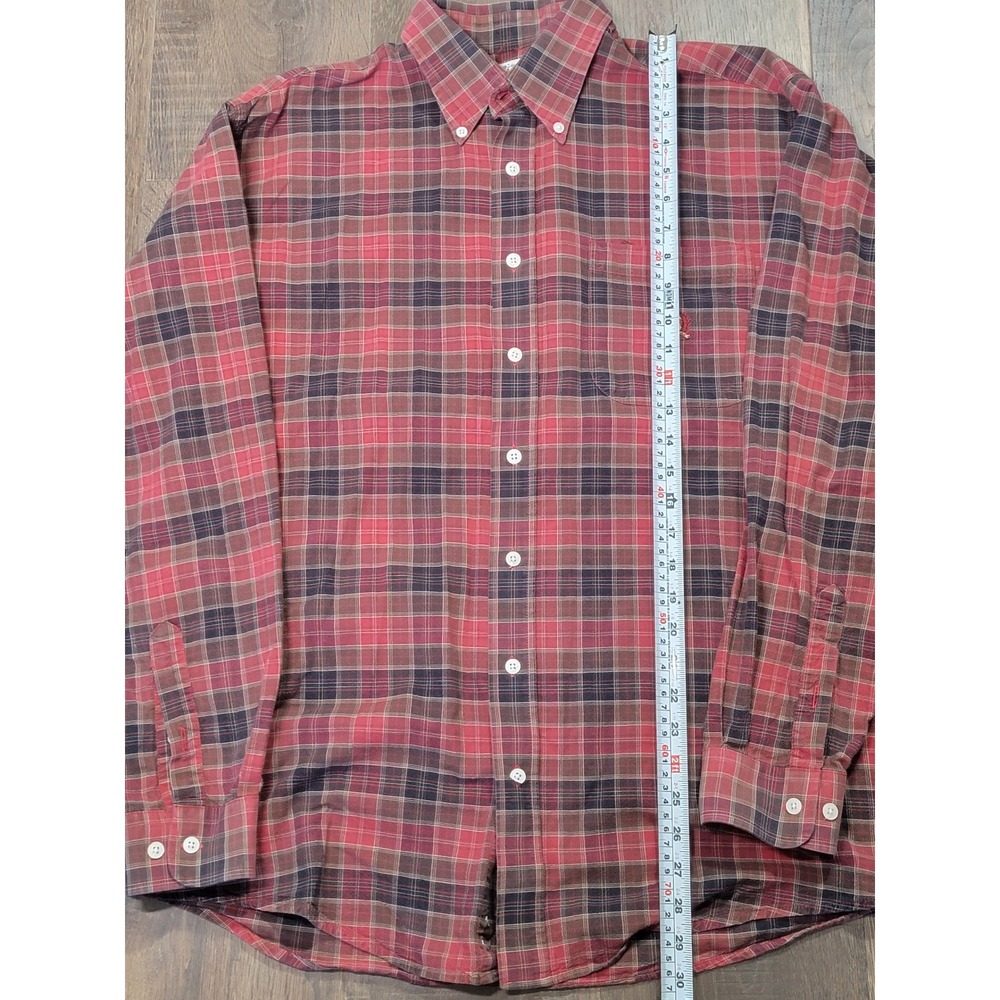 Cinch Mens Plaid Long Sleeve Button Down Shirt Red Black Brown Size Medium